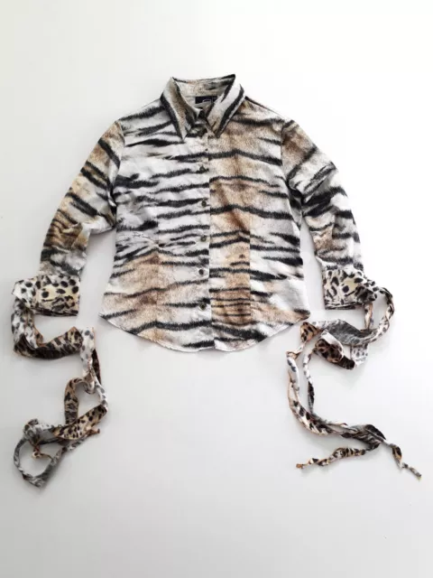 Vintage JUST CAVALLI Top Blouse Shirt Roberto Cavalli Animal Tiger Printed Y2K