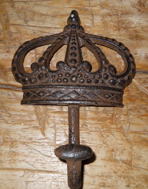 3 Cast Iron Antique Style Rustic CROWN Coat Hooks Hat Hook Rack Towel ROYAL