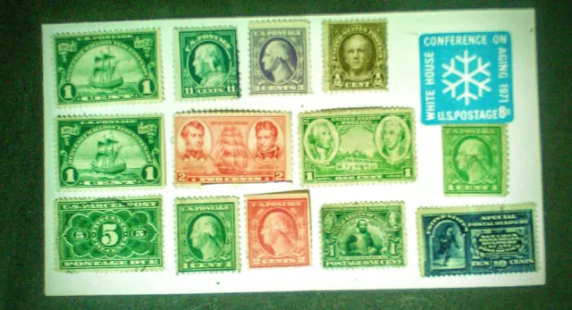 Lot of 13 uncancelled 1885-1936 U.S. stamps with unused 1971 white house cover.