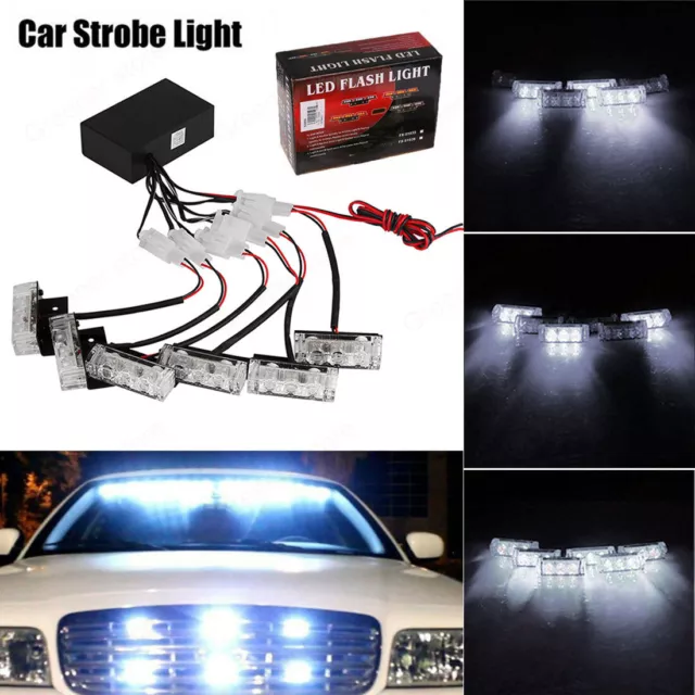 6x 3LED Blanc LED Strobe Lumière Voiture Camion Feu clignotant d’avertissement