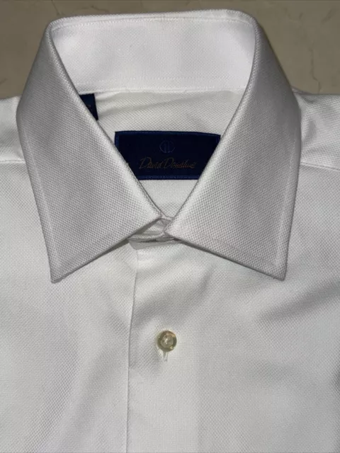 David Donahue Mens White Micro Dobby Classic Fit Dress Shirt Size 15/32-33 $165