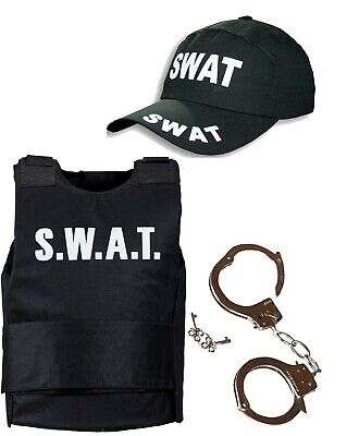 I RAGAZZI DELLA POLIZIA SWAT Giubbotto Antiproiettile Cap & Manette militari dell'FBI Costume Set