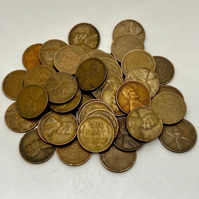 1930-1958-PDS Lincoln Wheat Small Cent Penny 1C - FULL ROLL VG+ OR BETTER #8