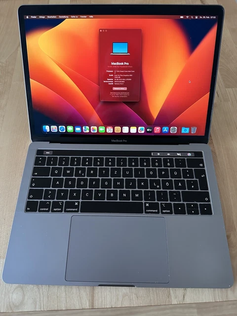 Apple MacBook Pro 13 2018 Touch Bar i7 2,7GHz 16GB 512GB SSD Space Grau