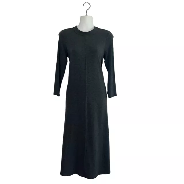 Eileen Fisher Mock-Neck Swing Midi Jersey Knit Dress Gray Sz XXS Long Sleeve