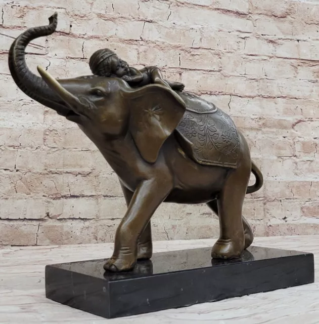 Genuine Bronze Statue: Barye Indian Boy Sleeping on Elephant Fine Sculpture Sale