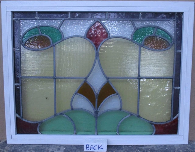OLD ENGLISH LEADED STAINED GLASS WINDOW TRANSOM Pretty Abstract 26.75" x 20.5" 3