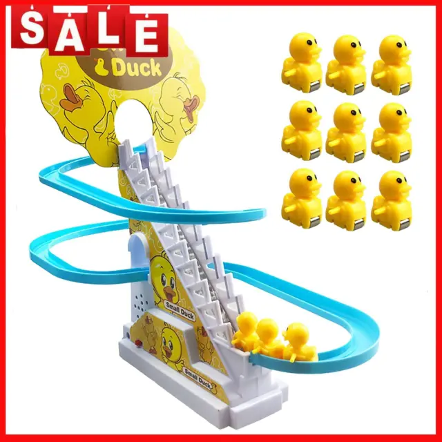 Race Car Tracks 10 Pack Electric Duck Climbing Stairs & Slides Playset for Kids