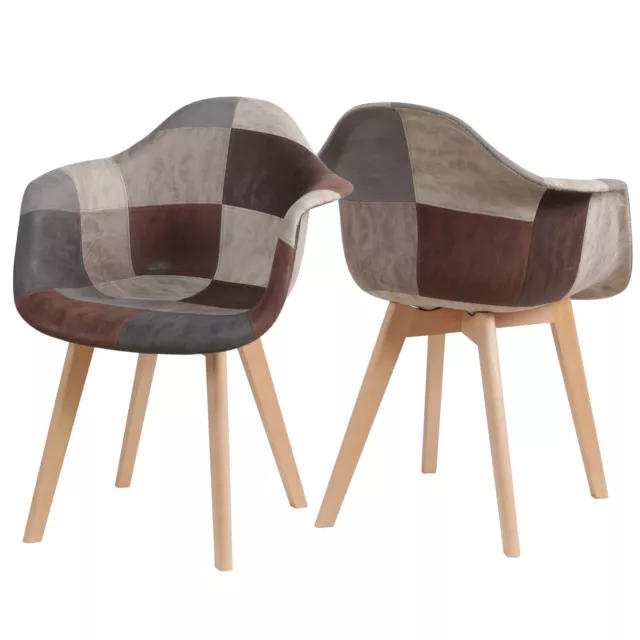 Lot de 2 Moderne Chaises Fauteuil Chaise salle à manger Cuisine Patchwork Marron