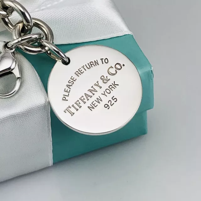 7" Small Return to Tiffany and Co Round Tag Bracelet Charm 925 Silver Authentic