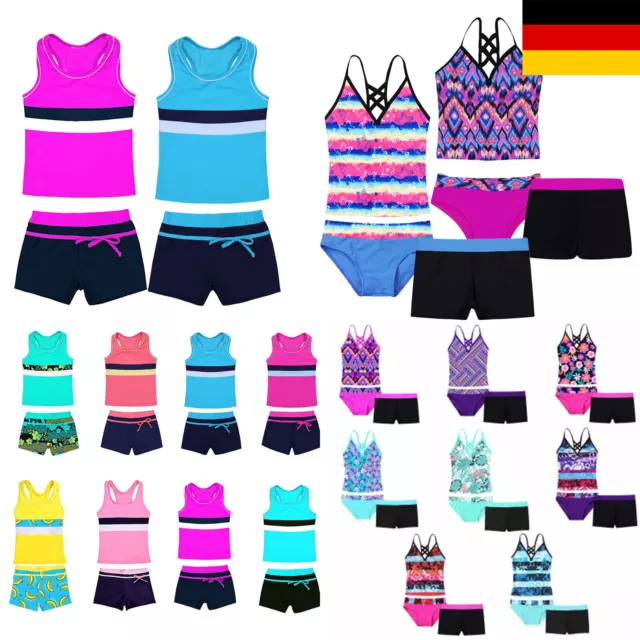 DE- Kinder Mädchen Bikini Tankini Set Tank Top+Shorts Zweiteiler Badeanzug Sport