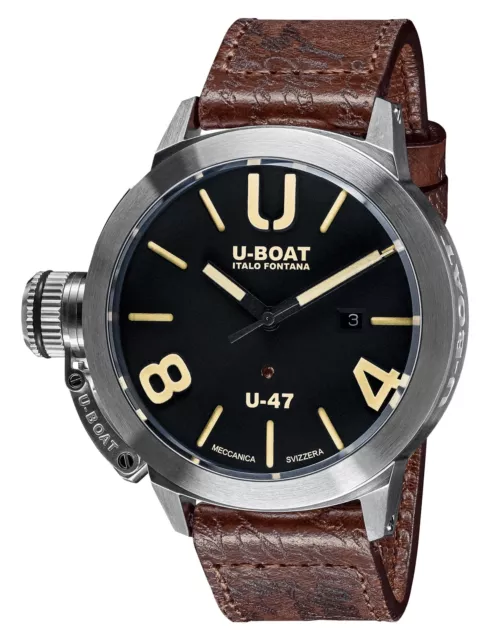 U-Boat Classico U-47 AS1 Automatic Steel Black Dial Leather Date Mens Watch 8105