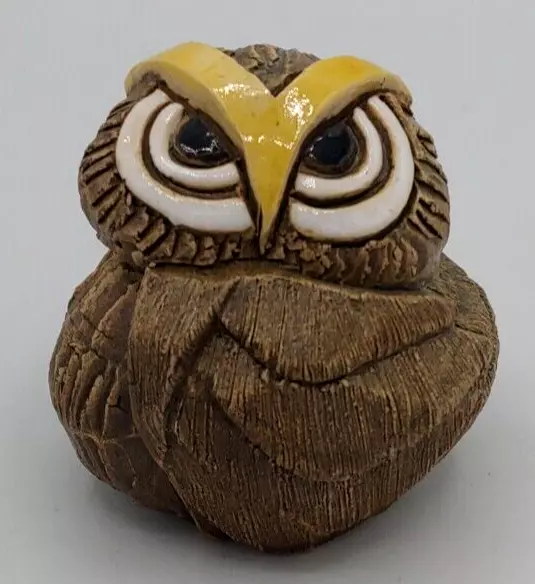 Artesania Rinconada #95 Owl Clay Figurine Yellow Stripe Uruguay