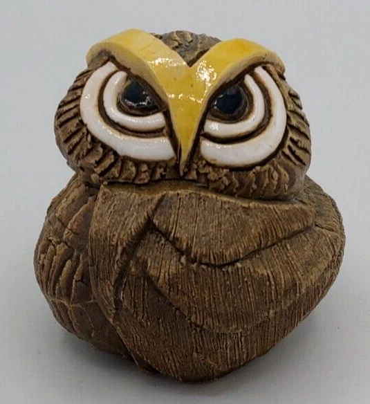 Artesania Rinconada #95 Owl Clay Figurine Yellow Stripe Uruguay Artesania Rinconada #95 Owl Clay Figurine Yellow Stripe Uruguay