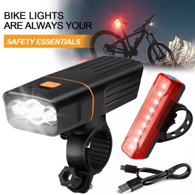 Super Bright Bicycle Light Set Light Rechargeable Waterproof Front &Rear Lamp 3