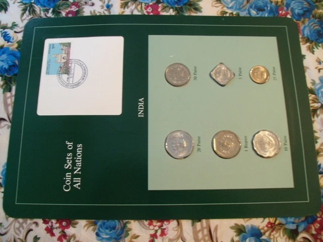 Coin Sets of All Nations India Green w/card 1974 - 1986 UNC 1 Rupee 1985