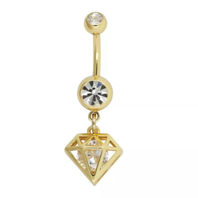 14G Dangle CZ Crystal Surgical Steel Navel Ring Belly Button Ring Body Piercing