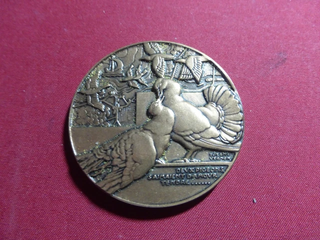 Médaille Bronze "Deux Pigeons S'aimaient D'amour Tendre" - Par Jean Vernon - Occasion