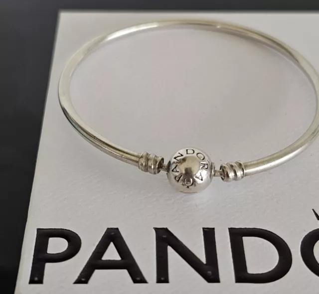 Pandora Moments Sterling Silver Bangle Charm Bracelet 590713 19cm Free Post 2