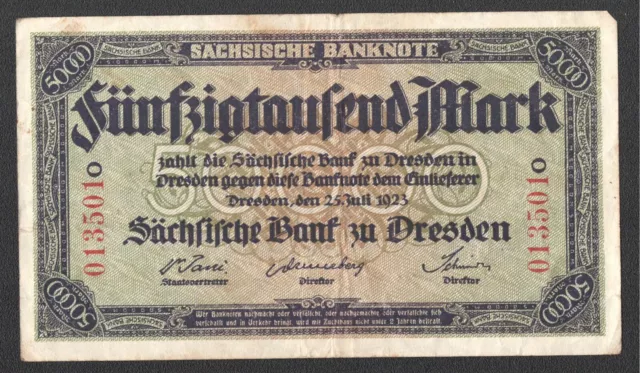 SAX16) - Sächsische Bank zu Dresden; 50.000 Mark vom 25.7.1923; Serie „O"