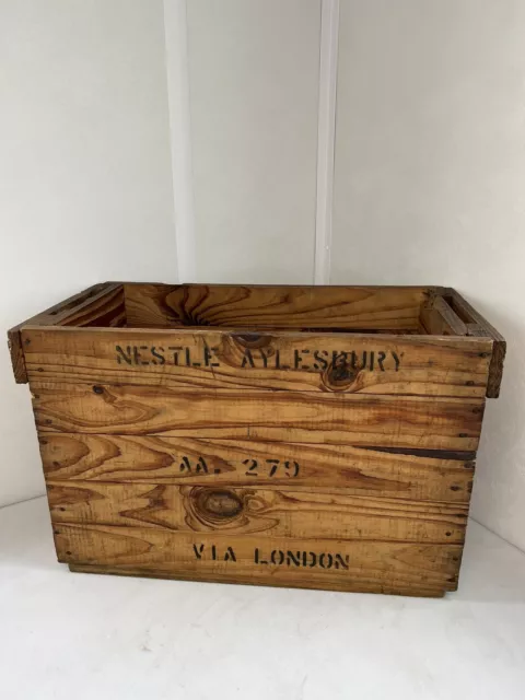 Vintage wooden Crate .  Large Pine Box  Condensed Milk Nestle Aylesbury C1950s