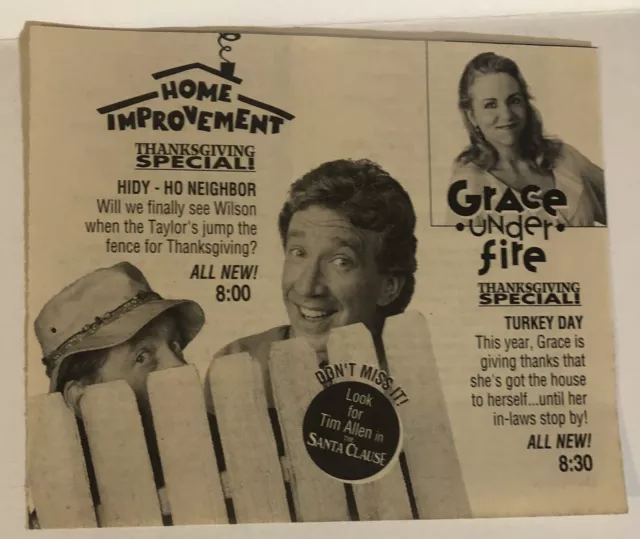 Home Improvement & Grace Under Fire Tv Print Ad Tim Allen Brett Butler TPA4