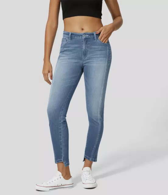 Jeans skinny casual Halara con bottoni a metà altezza multitasche elasticizzati a maglia