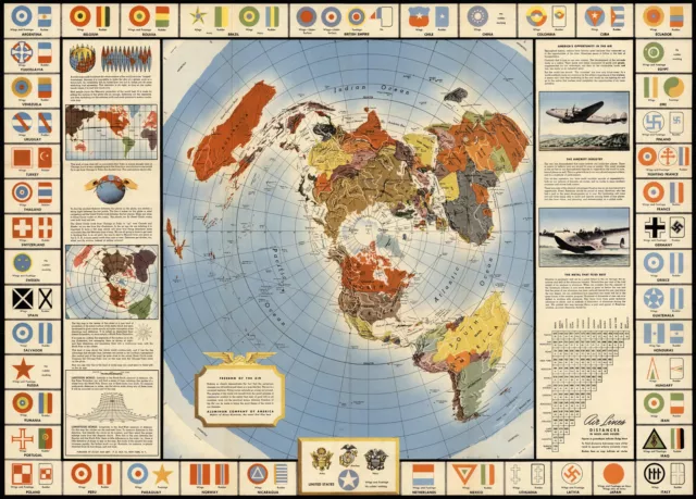 Map Global War and Peace Azimuthal Equidistant North Polar Projection Flat Earth