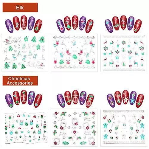 24 Bl. Weihnachten Nagelsticker Selbstklebend Nagelaufkleber 3D Nagel Kunst ... 3