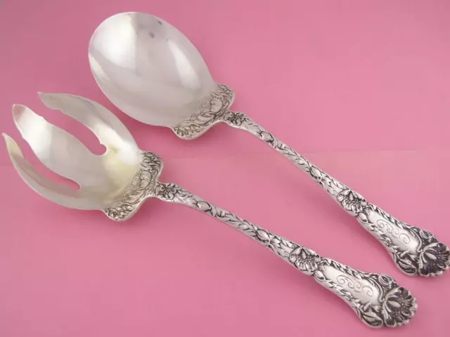 Sterling GORHAM 2pc Salad Serving Set POPPY 1902 ~ Art Nouveau floral