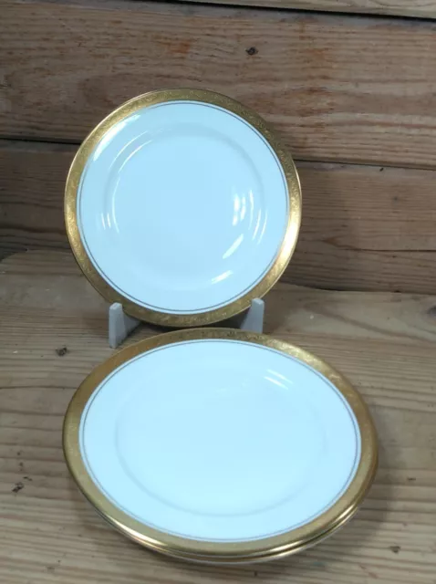 3) Aynsley China ARGOSY 8360 Salad / Lunch Plates 8.25" White Gold Trim