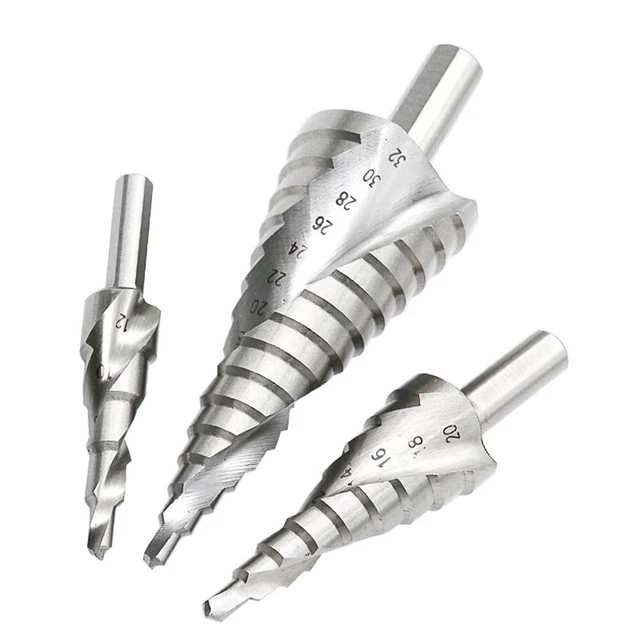 Titanium Coated HSS Step Cone Drill Bit Set 3pcs Wood Metal Hole Cutter