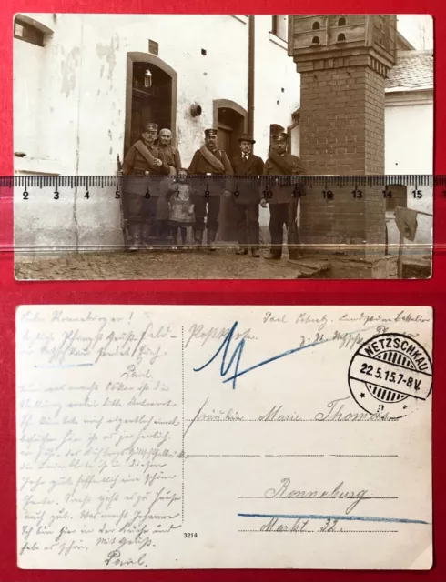 Militär Foto AK NETZSCHKAU 1915 Landsturm Soldaten mit Nr. 89 Wohnhaus ( 101578