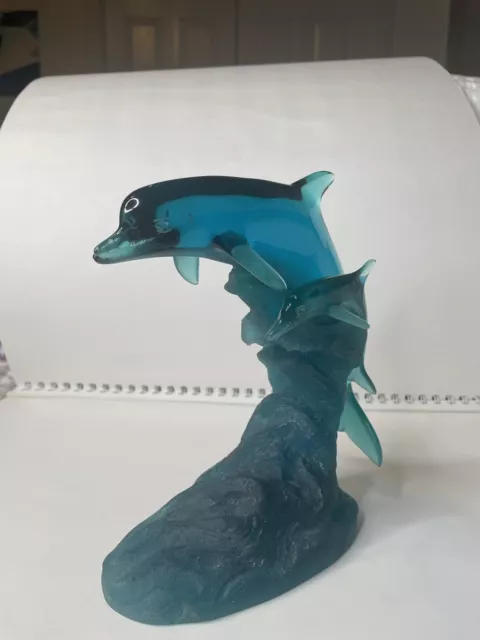 1996 Wyland Blue Lucite Dolphin And Calf Sculpture Signed And Dated RARE 1996 Wyland Blue Lucite Dolphin And Calf Sculpture Signed And Dated RARE