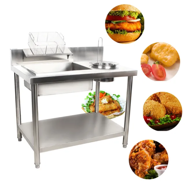 Commercial Breading Table Stainless Steel Manual Prep Station Chicken Fish Fried