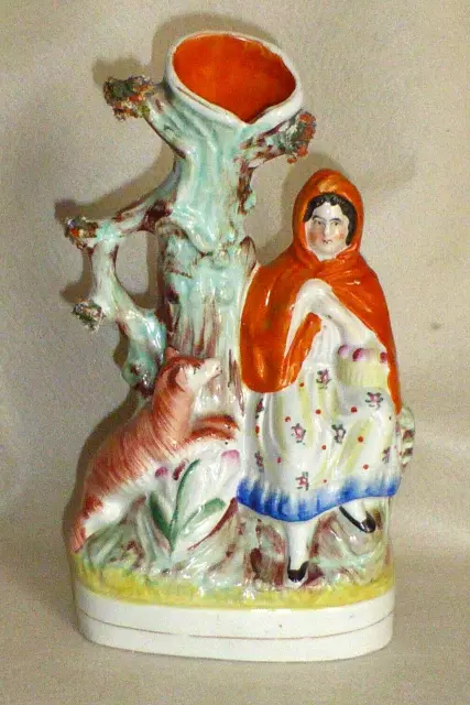 Rare Antique Staffordshire Flatback Little Red Riding Hood Spill Vase, c1850