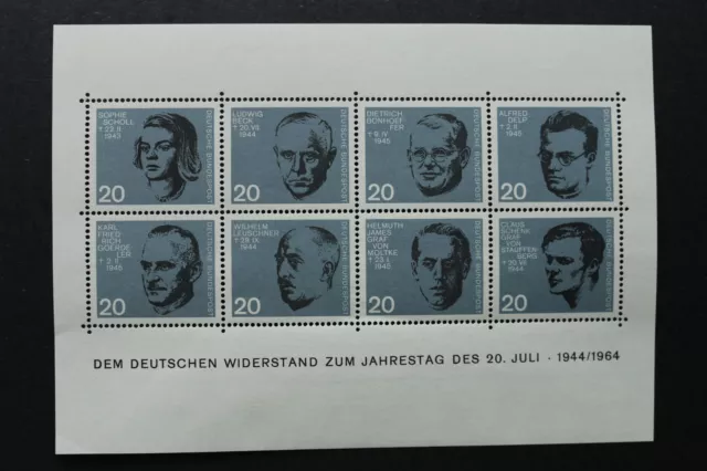 Briefmarken BRD Block 3  20. Jahrestag Attentat auf Adolf Hitler 1964 Nr 431-438