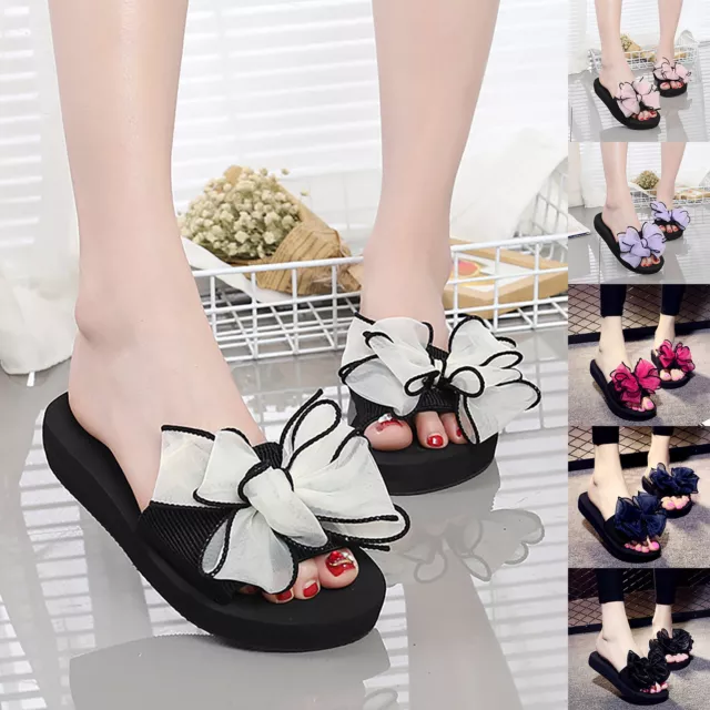 Women's Summer Bowknot High Heel Fashion Wedge Heel Thick Sole Beach Slippers