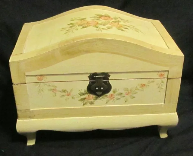 Vintage Wooden Wood Chest Box Folk Art ,Floral Art, Small Box, Victorian, Latch