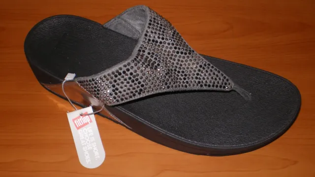 FITFLOP  Fit Flop Lulu CRYSTAL Silver Gray LEOPARD Slip On Thong Sandal Shoes 10