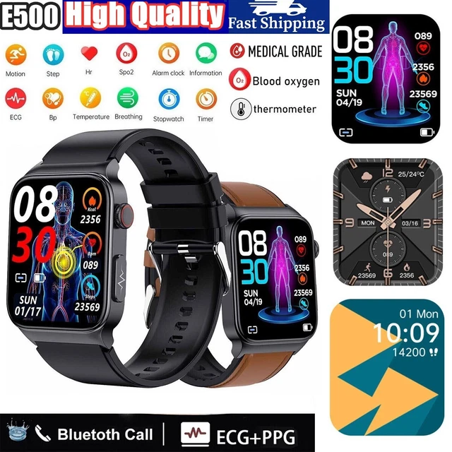 SMART WATCH E500 Blood Glucose ECG Monitoring Blood Pressure Fitness
