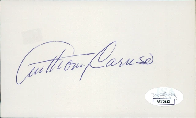 Anthony Caruso Actor Signed 3x5 Index Card JSA Authenticated