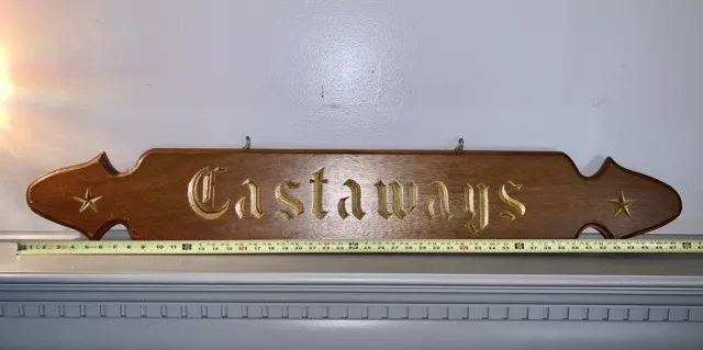 48” Antique Carved & Painted Sign-Wooden Gold Gilt-CASTAWAYS-Boat-Trade-Original