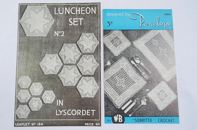 Vintage Häkelmuster Mittagessen Set Tischsets Lyscordet Sobritto Penelope x2