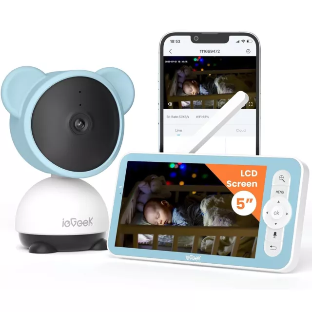 ieGeek 5'' Wifi PTZ Video Baby Monitor Camera and Audio ,Night Vision,2-Way Talk