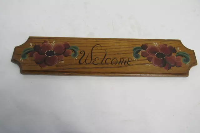 Vintage Handpainted Welcome Sign 15" x 3.5" Signed By Artist
