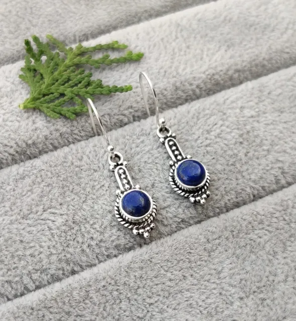 Blue Lapis Lazuli Dangle Earrings - Genuine 925 Sterling Silver Jewelry