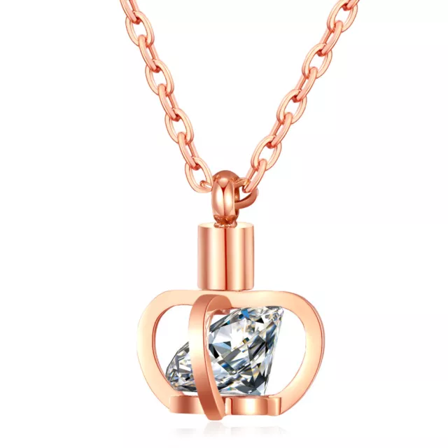 Damen Halskette Rosegold Edelstahl Kette Krone Anhänger Collier Zirkonia Schmuck