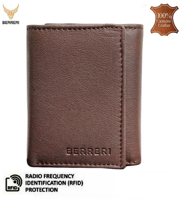 Mens Leather Wallet RFID Protected Trifold Card ID Holder with Gift Box UK Stock