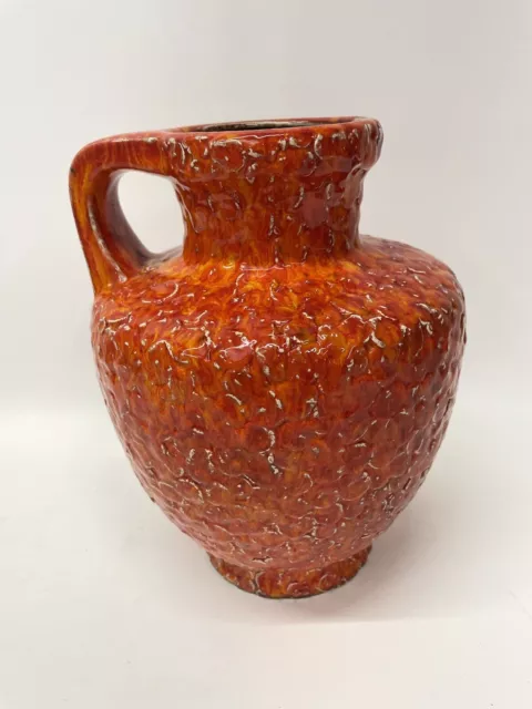 Vintage Bay West German Pottery Vase / Jug / Large / Red & Orange / Retro 1970s